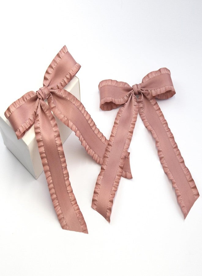 Gili 2PCS Hair Bows for Women Girls, Dusty Pink Bow for Hair Slides Metal Clips Cute Ruffled Edge Satin Ribbon Accessories for Toddlers Teens Kids - Image 5